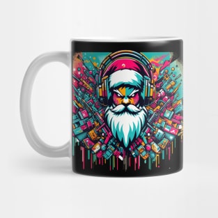 Santa Claus with headphones on his ears listening to music Mug